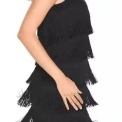 White House Black Market-FRINGE FLAPPER-Exquisite Little Black Cocktail Dress Size Medium
