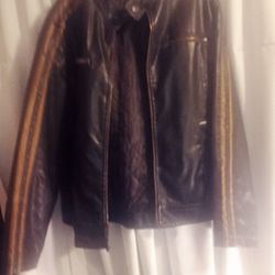 Xlarge Men's  Dark Brown Leather Jacket W/ Racing Stripe Sleeves