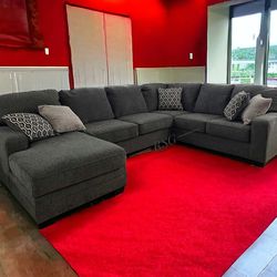 Living Room Furniture Luxury Dark Gray Sectional Couch With Chaise Set ✨ Color Options 🔥$39 Down Payment with Financing 🔥 90 Days same as cash