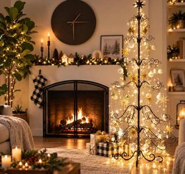(no accessories )6.4FT Christmas Metal Ornament Tree Stand, Wrought Iron Holiday Ornament Display Tree with Hanging Hooks, Freestanding Decorative Hol