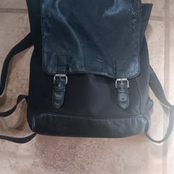 Black Vegan Leather Messenger Backpack Adjustable Straps Multi Compartment