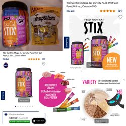 Tiki 😺 Cat STIX (50 TREATS) SINGLE SERVE Lickable Wet Treats Variety Pack NEW