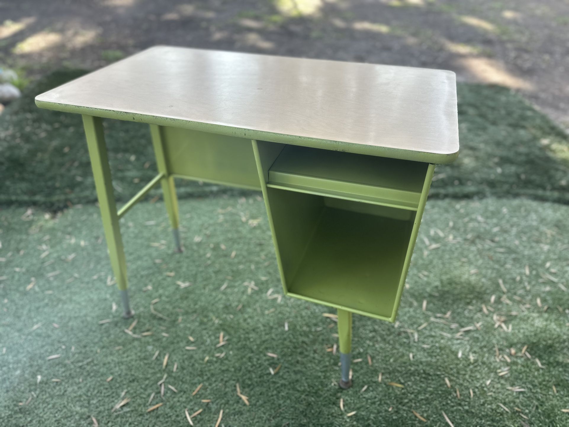Vintage Mid-Century School Desk- Retro Yellow/Green