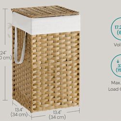 SONGMICS 17.2 Gallon (65 L) Rattan Clothes Laundry Basket with Lid  - Natural