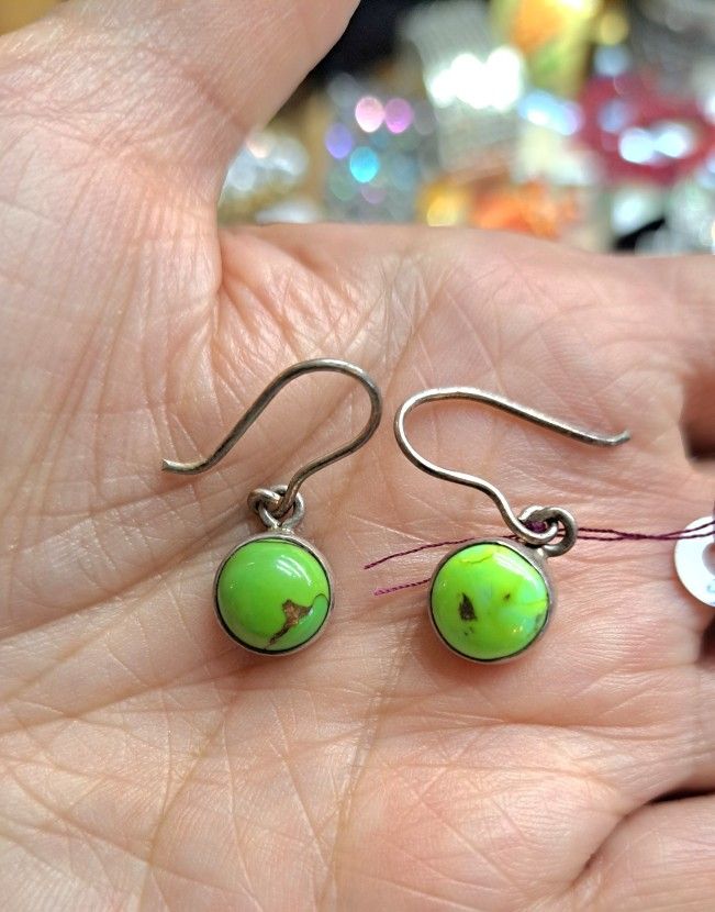Vintage Green Turquoise Sterling Earrings