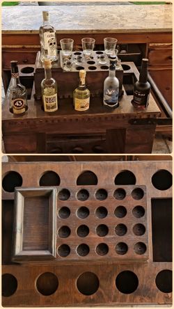 Vintage Rustic Homemade Mission Style Rolling Bar Shot Cart