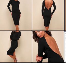 Black Backless Long Sleeve Midi Dress