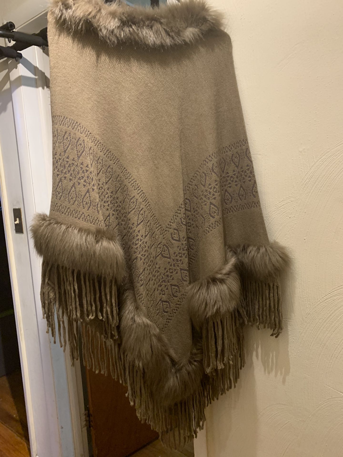 Brown Faux Fur  Poncho