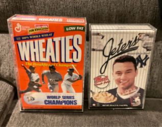 1998 NY Yankees World Series Wheaties Box & Jeter Flakes Unopened in Plexiglass