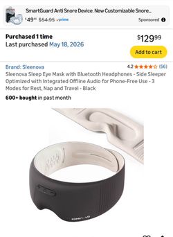 Brand New Sleenova Sleep Eye Mask with Bluetooth Headphones - Black