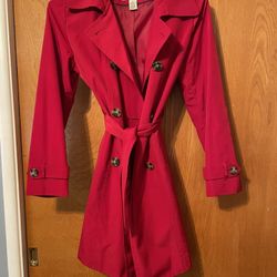London Fog Women’s Medium Red Trench Coat – Belted Double-Breasted Raincoat