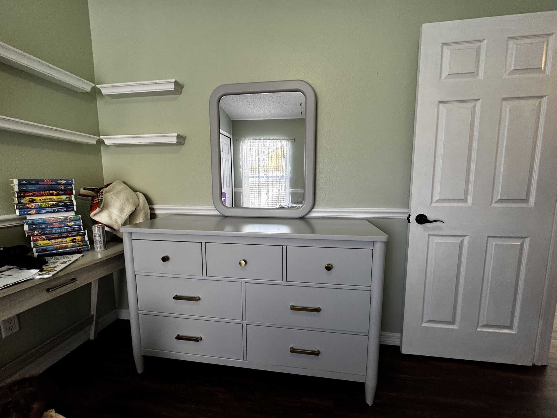 Full Size Bed frame And Dresser With Mirror