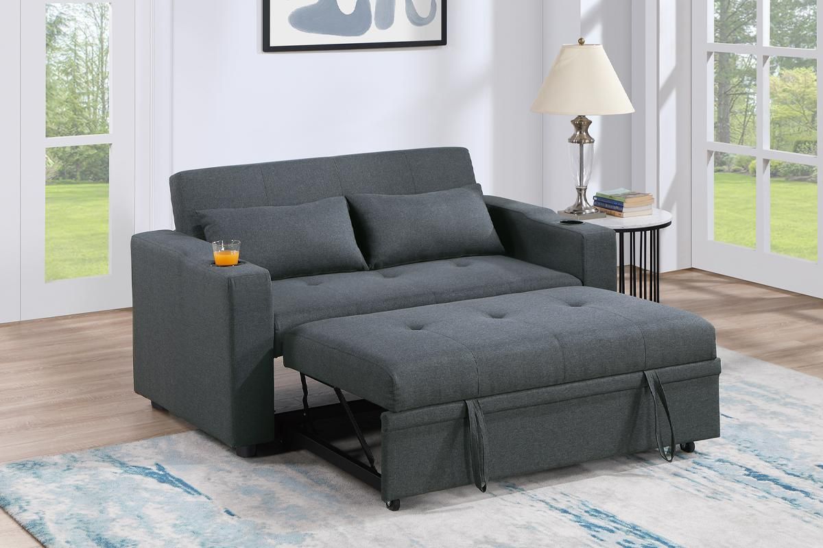 New! Apartment Choice Square Arm Convertible Sofa, Grey Sofa Bed, Sofabed, Sofa bed with cupholders, Light Gray Sleeper Sofa, Couch, Sleeper Sofa Bed
