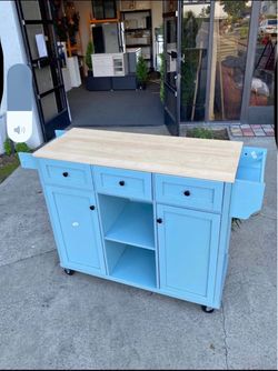 Moving Sale!! New Wooden Farmhouse Kitchen Island w/ Drop Leaf Countertop & Wheels Portable Rolling Cart