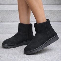 Women’s Black Faux Suede Ankle Boots, 7 or 8