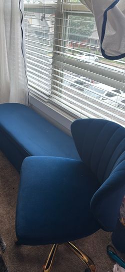 Navy Velvet Office Chair & Ottoman Set – Gold Accents