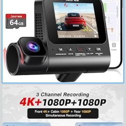 3 Channel Dash Cam, 4K Dash Cam Front and Rear, Dash Camera for Cars STARVIS 2 Sensor Car Dash Cam with HDR Night Vision, 24H Parking Mode Dashcam Bui