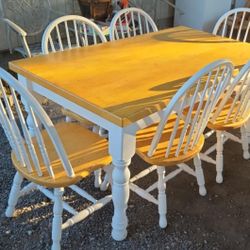 White Farmhouse Dining Table And 6 Chairs Solid Oak/ Rustic/ Country/ Set / Real Wood 