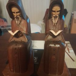 Set Bookends Vintage Handcarved Monk's (Priest)