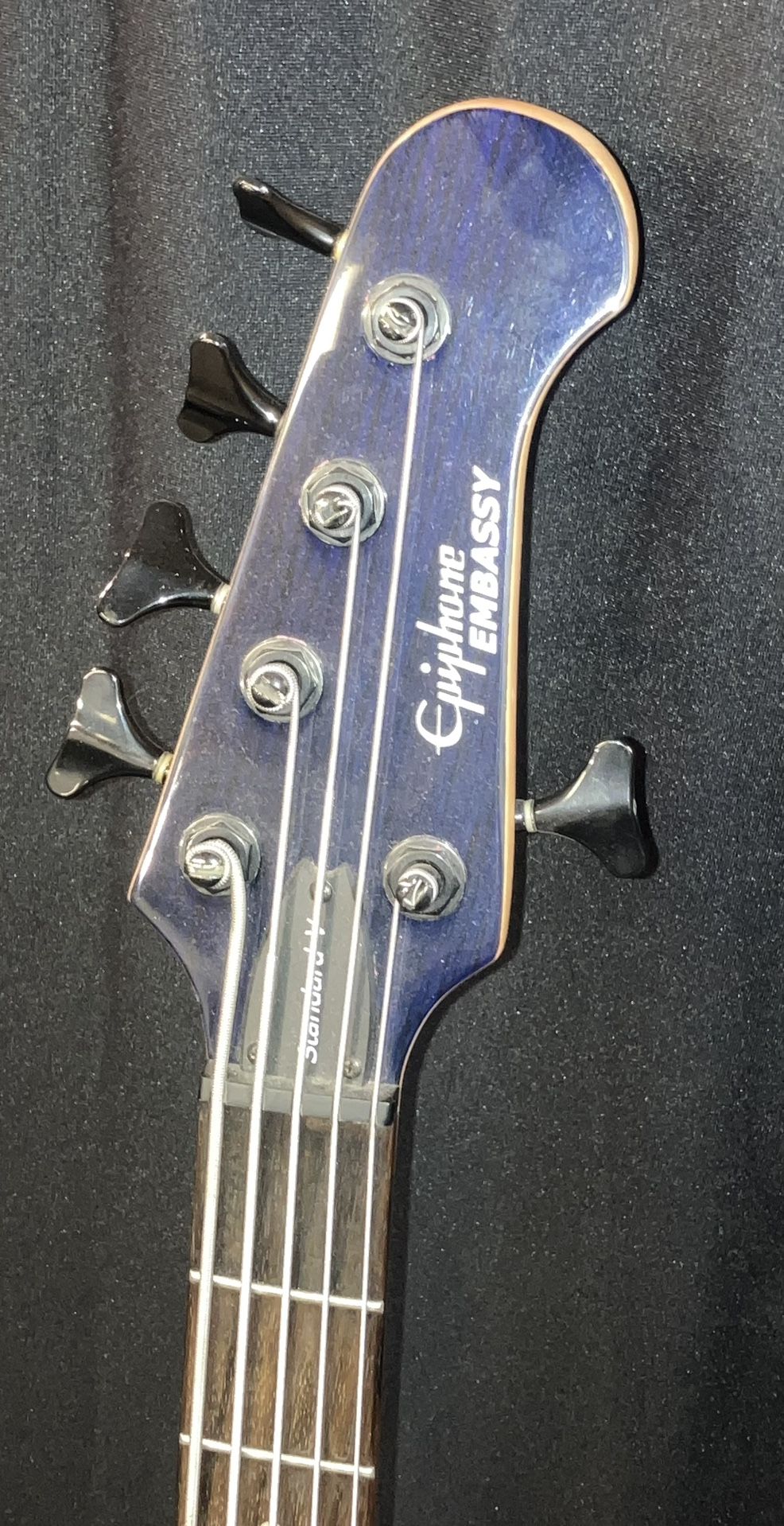 Epiphone 5 string Embassy 5 dark blue bass with stand