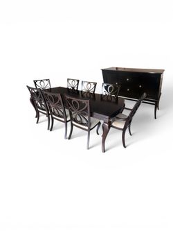 8-Person Wood Dining Table Set w/ Extension + Matching Buffet/Hutch