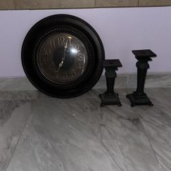 Elegant Clock & Candle Holder Set