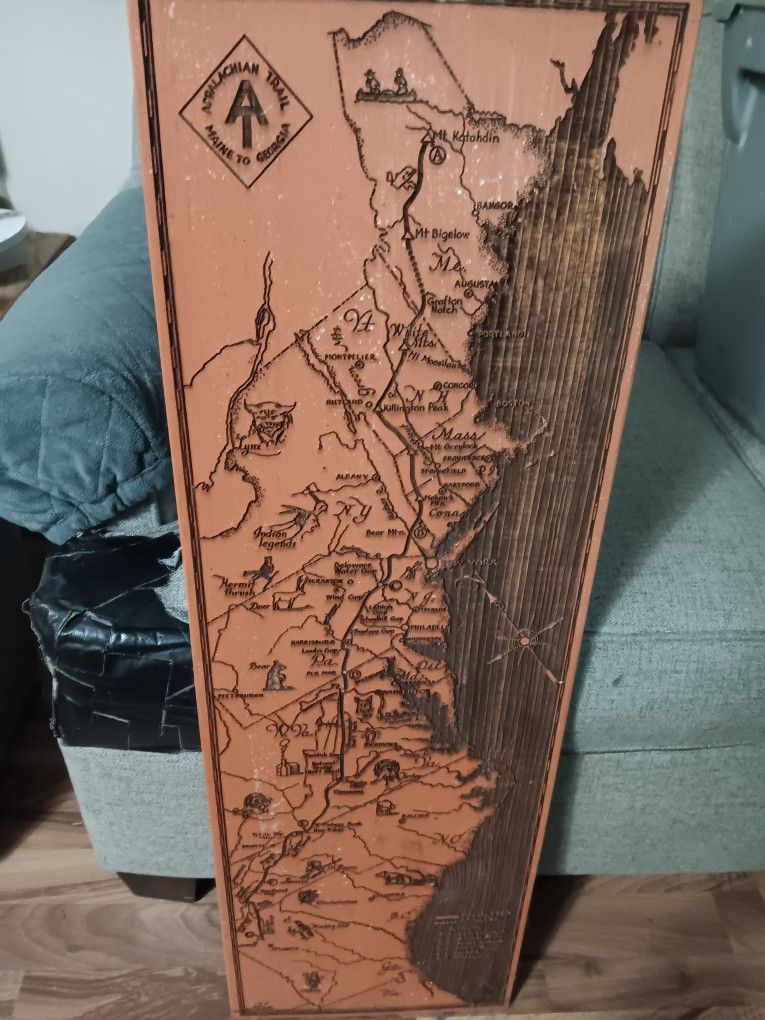 Laser Etched APPALACHIAN TRAIL MAP