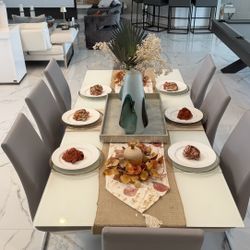Modern Dinning Room Set Glass - 8 Chairs