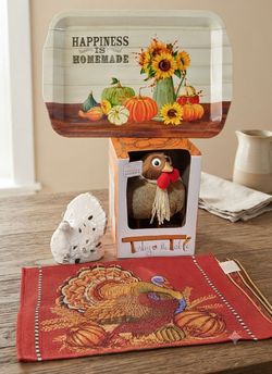 Fall & Thanksgiving Decor Bundle - Turkey on the Table, Tray & Placemats
