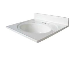 25 in. W x 22 in. D Cultured Marble White Round Single Sink Vanity Top in White