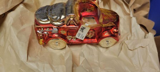 New Pier 1 Red Glass Truck Collectible Christmas Ornament