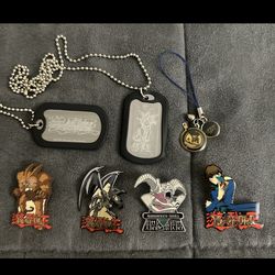 Yu-Gi-Oh Collectible Lot — Dog Tags + 4 Pins + GX Charm