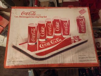 1984 Coca-Cola Brand 7 Pc. Beverage And Serving Tray