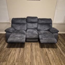 Blue Suede Recliner Couch 