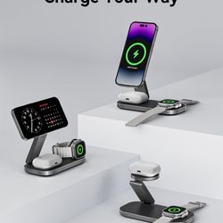 in 1 Wireless Charging Station for Apple Devices, Magnetic Foldable Fast Charger Stand Compatible with MagSafe for iPhone Air/17/16/15/14/13/12 Series