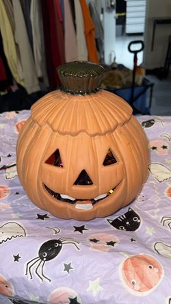 Vintage Terracotta Pumpkin Jack-O’-Lantern Votive Holder