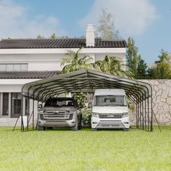Carport Canopy 20'X30' Heavy Duty Car Port Galvanized Steel Roof, Reinforced Stable Triangle Frame for Snowy Windy Metal Carports Enhanced Base Car Te
