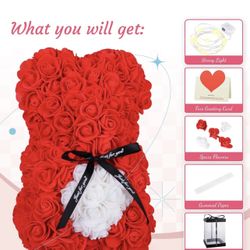 Rose Bear with Box -Artificial Flowers Rose Teddy Bear- The Rose Bear-Valentine's Day Gifts for Her-Gifts for Mom, Wife or Kids-Birthday Gifts& Weddin