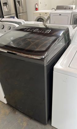 Samsung Top Load Washer – Black Stainless, Glass Lid, HE