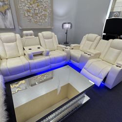 New 3pcs Creamy White Power Recliner Sofa Set with Storage Console/Cup Holders/USB Ports