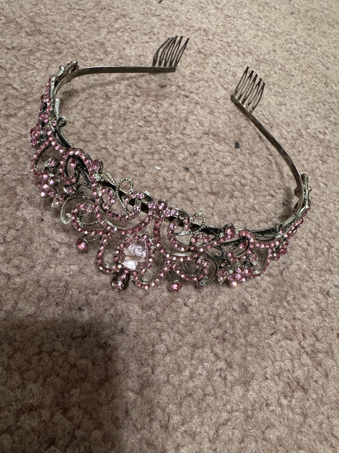 Tiara vintage pink metal rhinestone princess costume crown