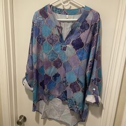 Purple Moroccan Print Blouse Size 3x NWOT