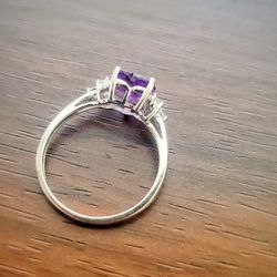 Amethyst 10k Plated White Gold Ring