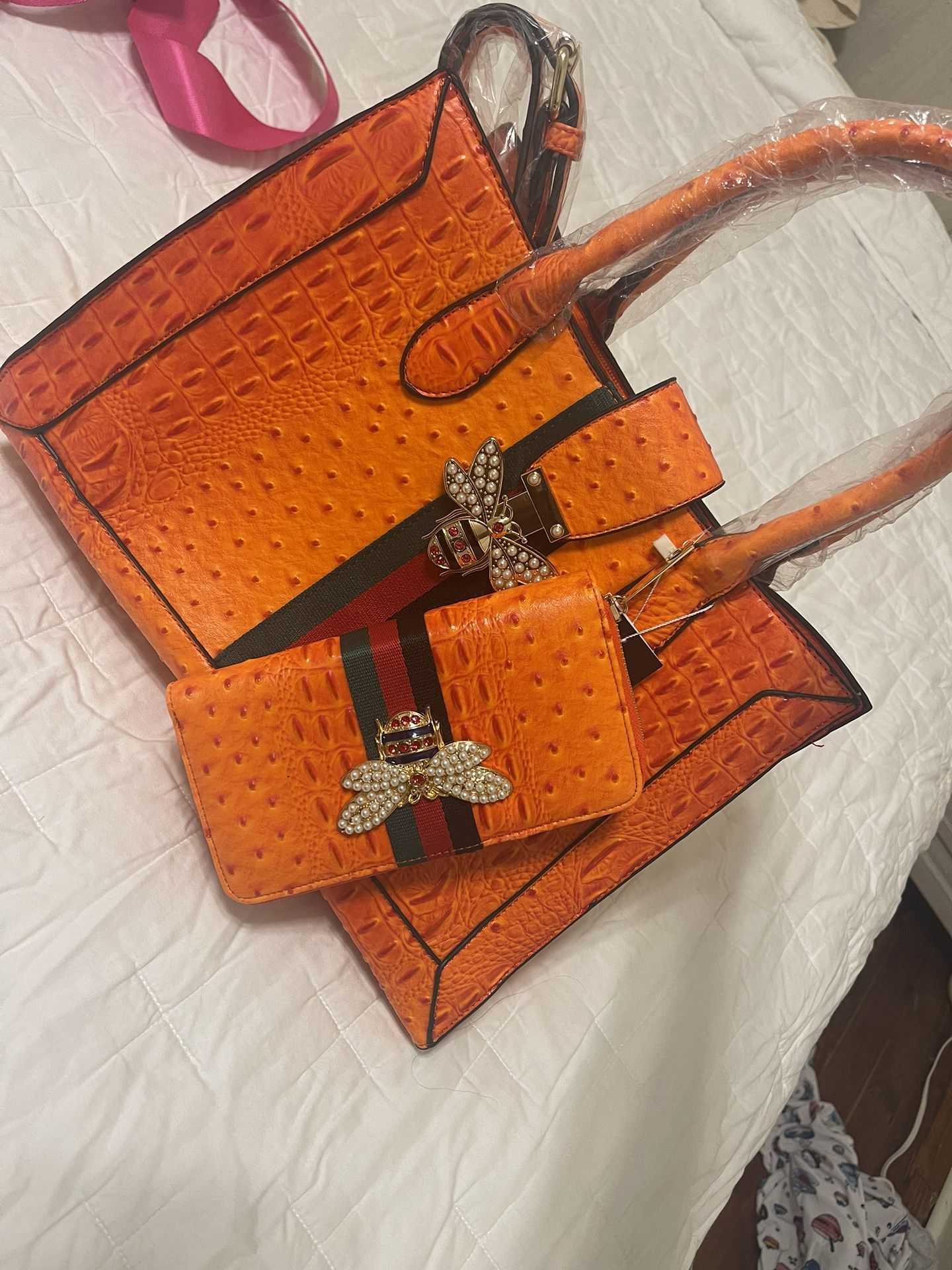 Orange Shoulder Bag/ Crossbody W Matching Wallet