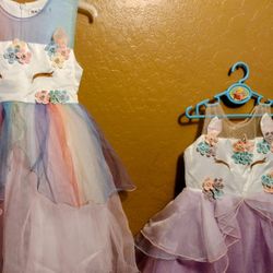 New Girls Pretty Twin Pastel Colored Unicorn Dresses 