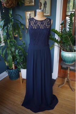 Navy Blue Lace Bodice Chiffon Bridesmaid Dress