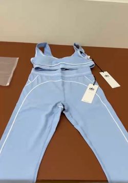 ALO Blue 2-Piece Athleisure Set Bra & Leggings Size M Nylon Spandex Stretch