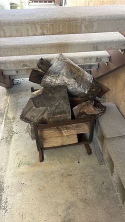 Firewood w/stand & cinder blocks