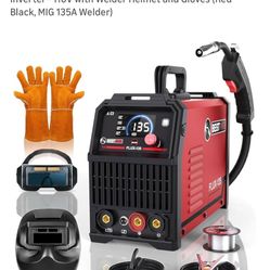 BESTMIG 135A MIG Welder - 3-in-1 Flux Core Welder, MIG/Lift TIG/Stick Welding Machine - Portable IGBT Inverter - 110V with Welder Helmet and Gloves (R