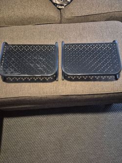 Two computer monitor risers